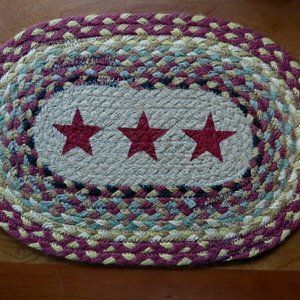 Primitive Ctry Barn Red Stars Oval Braided Placmat